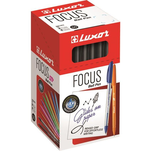 Luxor Focus Ball Pen – Black Ink, 1.0mm Medium Point – Value Pack of 50 Ballpoint Pens