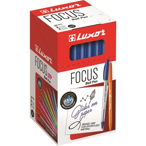 Luxor Focus Ball Pen – Blue Ink, 1.0mm Medium Point – Value Pack of 50 Ballpoint Pens