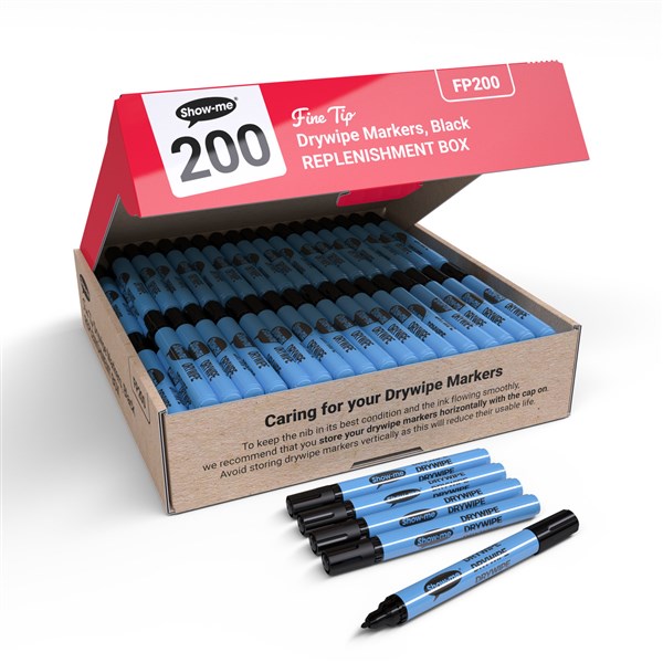 Show-me Fine Tip Drywipe Markers – Black (Pack of 200)