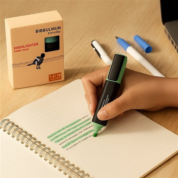 BIBBULMUN Everyday Highlighter – Chisel Point (Green, Pack of 12)