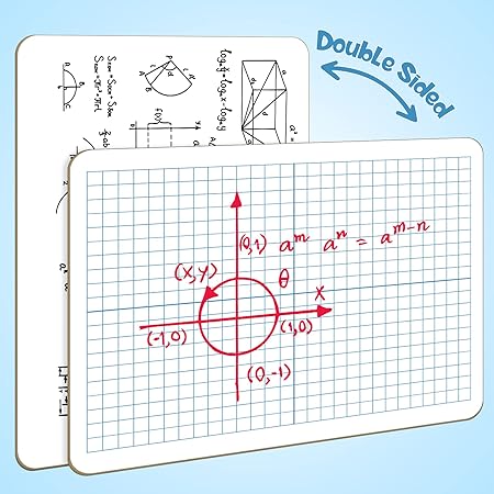 12 Pack Reusable Write-and-Wipe Double Sided Whiteboards with 1cm Grid on one side and blank on the other, Dimensions: 31 cm x 23 cm