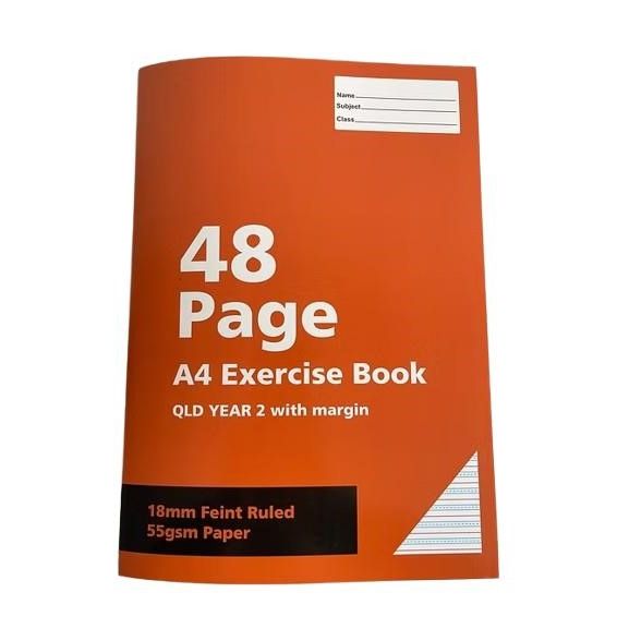 Premier A4 Exercise Book – 48 Pages, QLD Year 2 Ruled with Margin, 55gsm Paper
