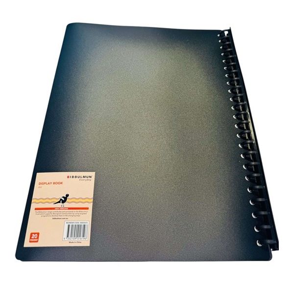 Bibbulmun A4 Display Book – 20 Pocket – Black – Refillable – Pack of 10