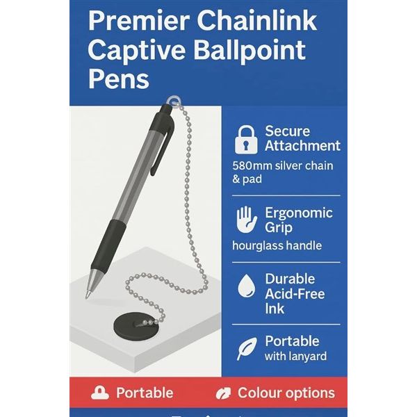 Premier Chainlink Captive Ballpoint Pen – 1.0mm Medium Point (Box of 12)