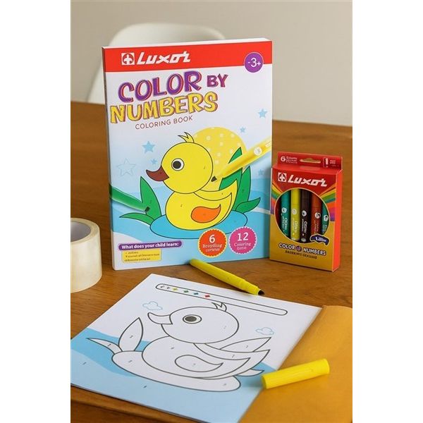 Luxor Funbook colour by numbers coloring book 12 pages and 6 broad line colouring Markers Set