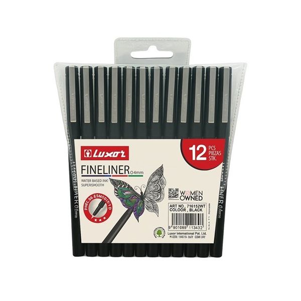 Luxor Fineliner 0.4mm Black – Pack of 12