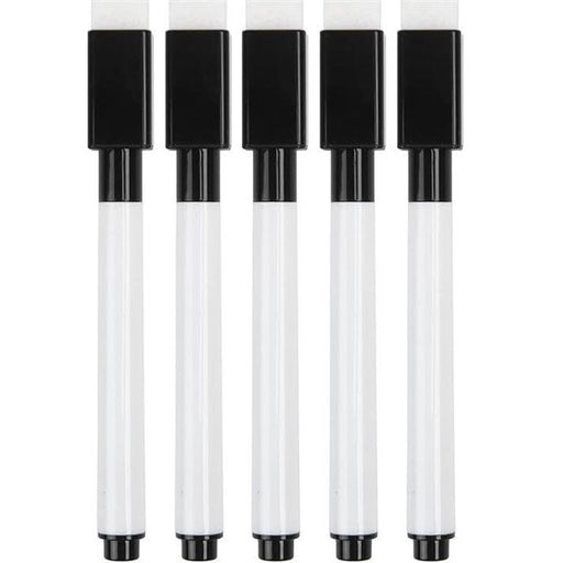 Magnetic Black Whiteboard Markers – Pack of 5 with Eraser Tip & Magnetic Cap