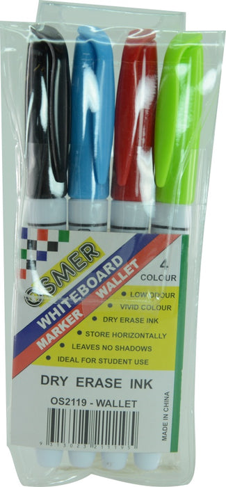 Osmer Whiteboard Markers - 4 Colour Wallet (Fine Tip)