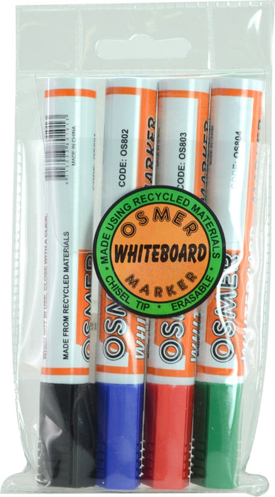 Osmer Whiteboard Markers - 4 Colour Wallet (Chisel Tip)