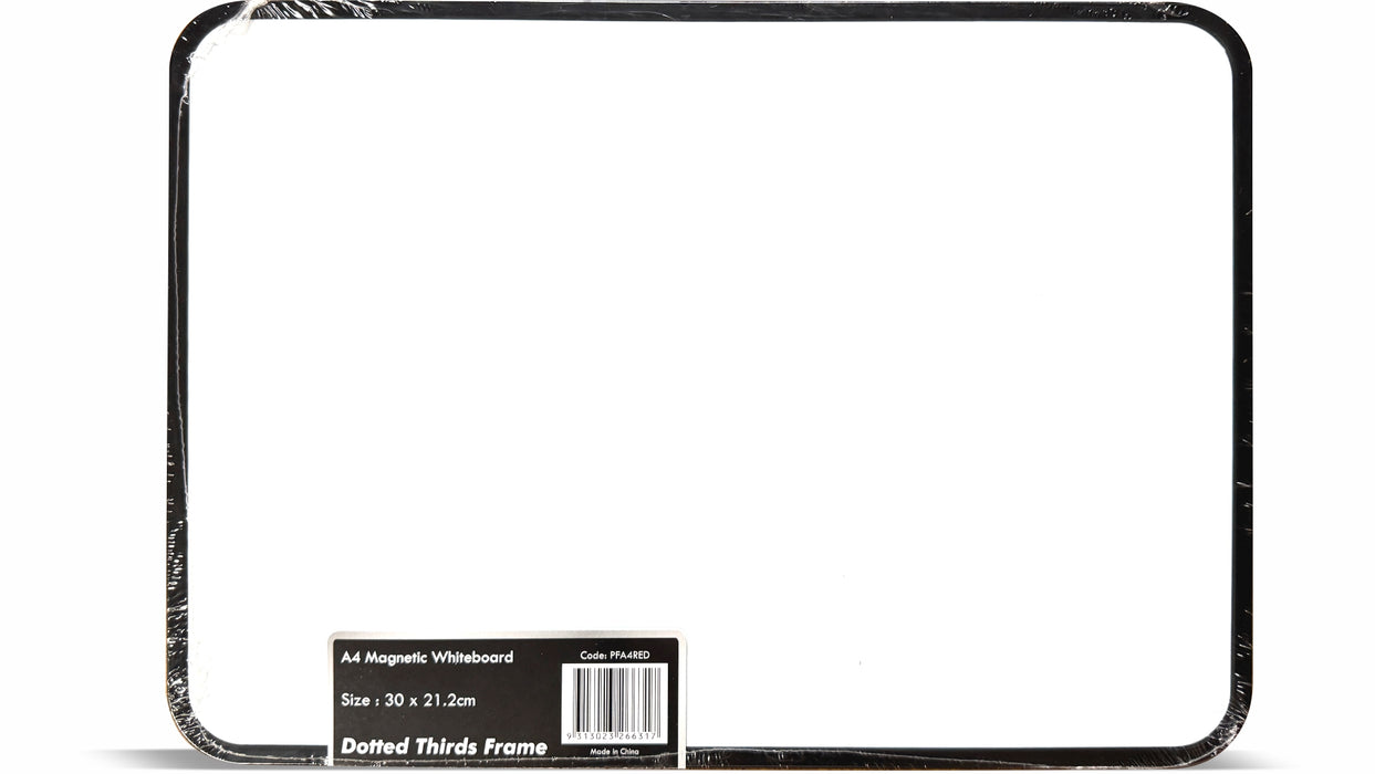 Osmer A4 Magnetic Double-Sided Whiteboard – Plain & Dotted Thirds with Blue/Red Lines & Frame