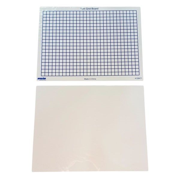 12 Pack Reusable Write-and-Wipe Double Sided Whiteboards with 1cm Grid on one side and blank on the other, Dimensions: 31 cm x 23 cm