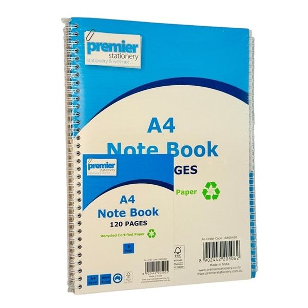 A4 Notebook 120 Pages Ruled 8mm Recycled FSC Certified Pack of 5