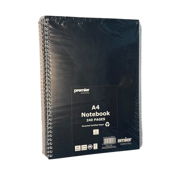 Premier A4 Spiral Notebook – 240 Pages, 7mm Ruled