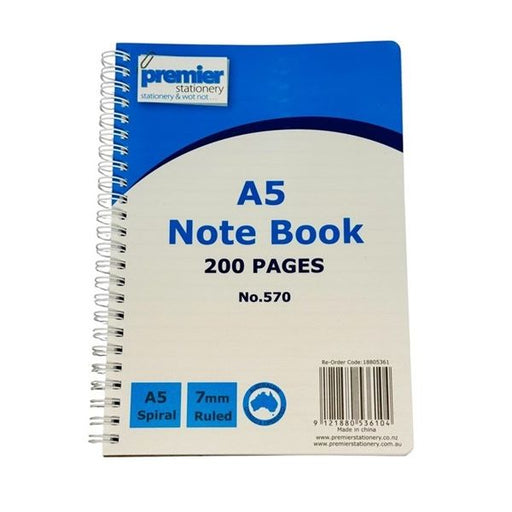 Premier A5 Spiral Notebook 200 pages PP Cover ruled