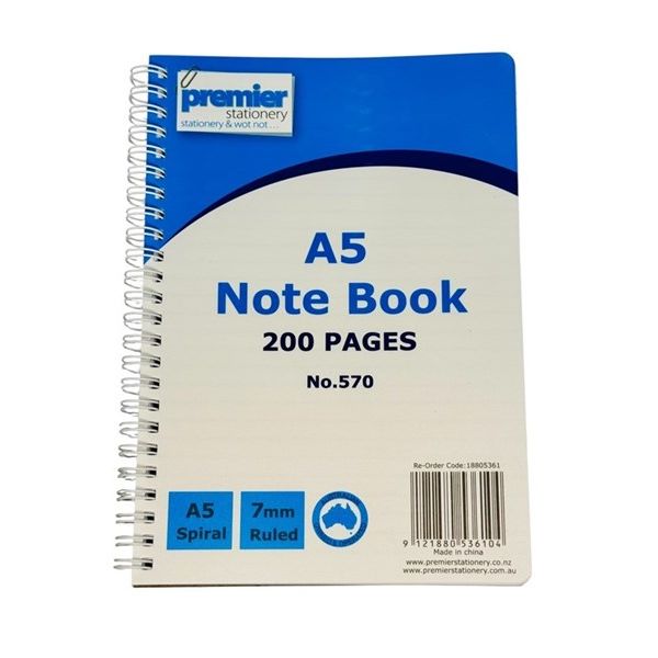 Premier A5 Spiral Notebook 200 pages PP Cover ruled