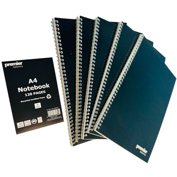Premier A4 Spiral Notebook – 120 Pages, 7mm Ruled