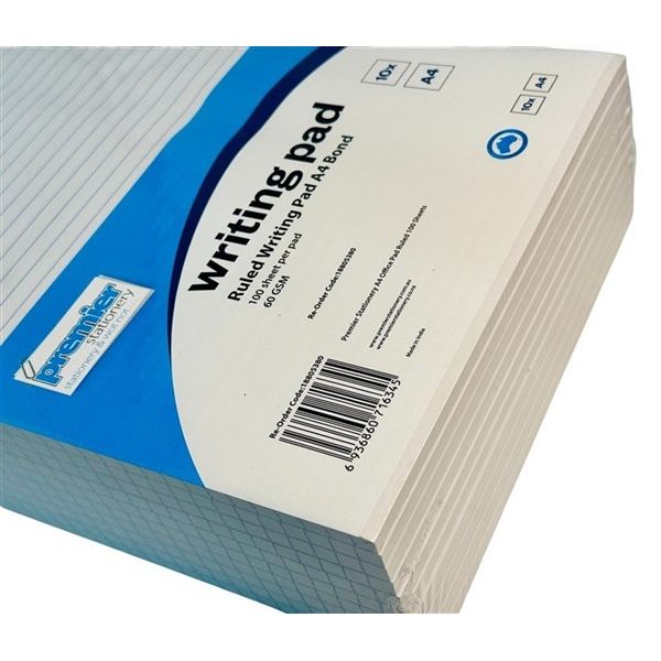 Premier Writing Pads Ruled A4, 7mm Bond Paper 60gsm (Pack/ 10pads)