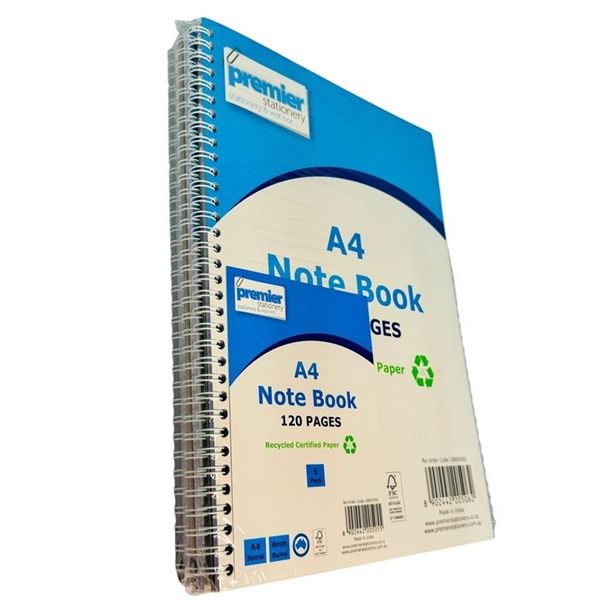A4 Notebook 120 Pages Ruled 8mm Recycled FSC Certified Pack of 5