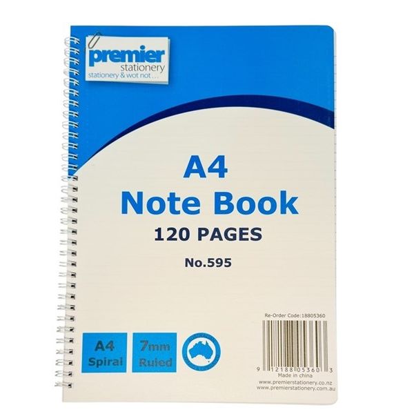 Premier A4 Spiral Notebook PP Cover – 120 Pages, 7mm Ruled