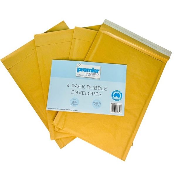 Padded Bubble Envelopes Large Size - 350mm x 250mm Pack/ 4 Peel & Seal
