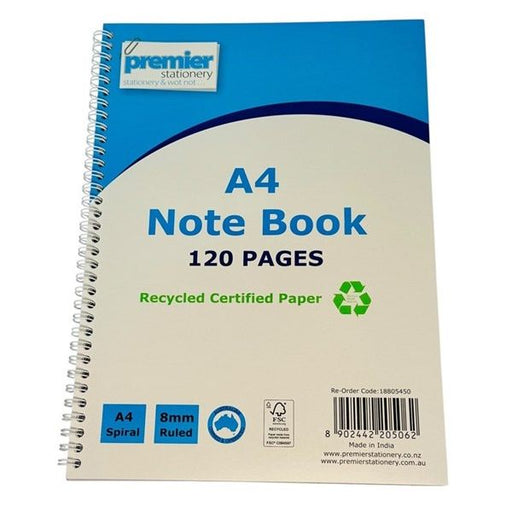 A4 Notebook 120 Pages Ruled 8mm Recycled FSC Certified Pack of 5