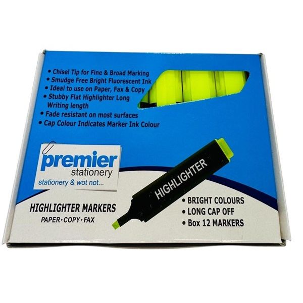 Premier Yellow Highlighter Markers – Pack of 12