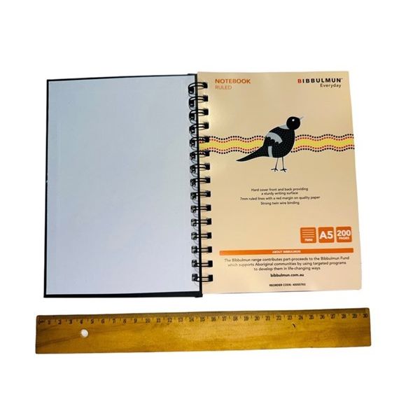 Bibbulmun Hardcover A5 size Notebook 200page - 7mm Ruled - Twin Spiral Wiro Binding - produced using Recycled Paper