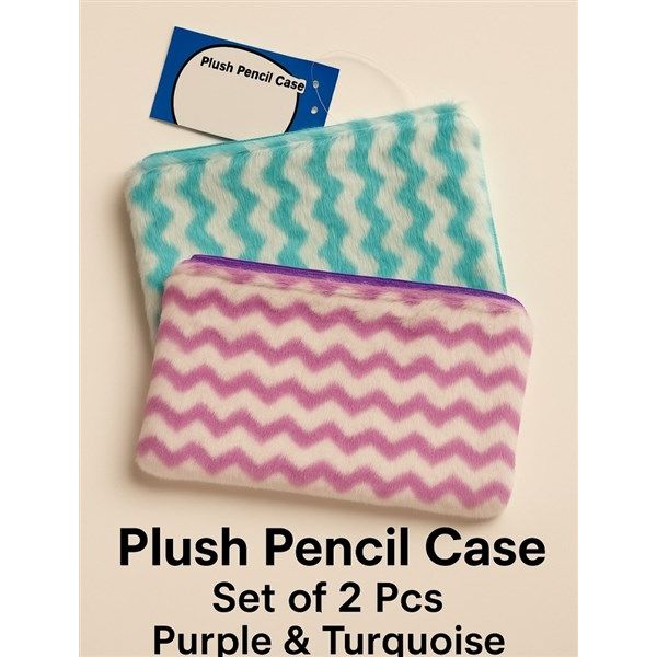 Premier Plush Pencil Case Set of 2 – Soft Furry Zip Pouches