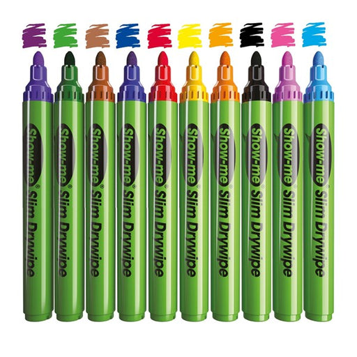 Show-Me Medium Tip Slim Barrel Whiteboard Markers – Assorted Colours (Pack of 50)