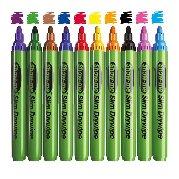 Show-Me Medium Tip Slim Barrel Whiteboard Markers – Assorted Colours (Pack of 50)