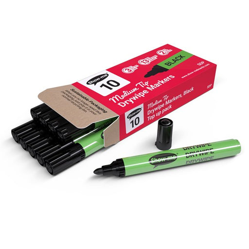 Show-me Medium Tip Drywipe Markers – Black (Pack of 10)