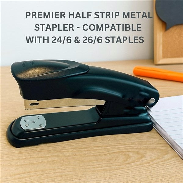 Premier Stapler Half Strip 24/ 6 & 26/ 6 Staples Sturdy Metal Stapler with rubber base Inbox