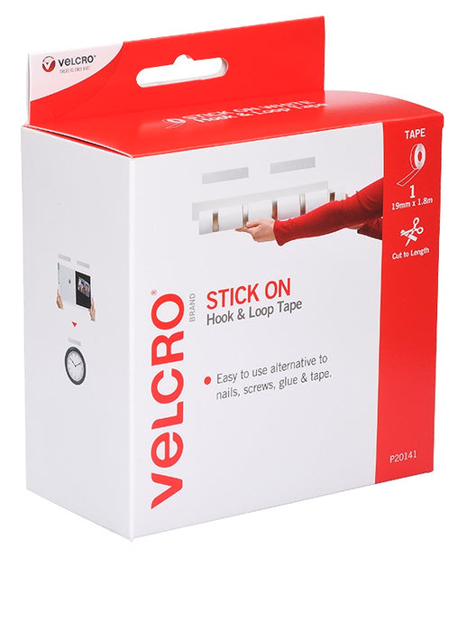 Osmer Dispenser Box Velcro Brand Stick on Hook & Loop Tape - White