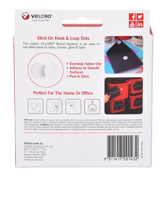 Osmer Dispenser Box Velcro Brand Dots Hook & Loop - White