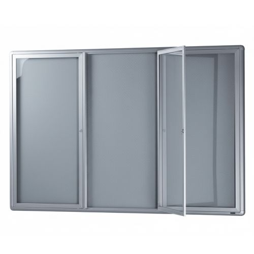 Vitrine d'affichage Visionchart BeNoticed à 3 portes battantes, 1830 x 1220 mm, argent