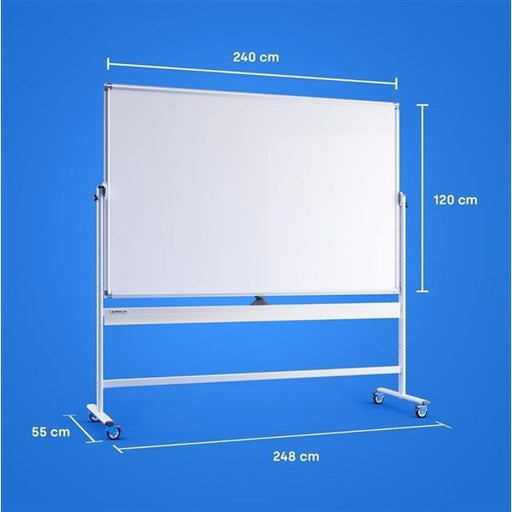 Mobile Whiteboard Double Sided 2400 X 1200mm Magnetic Pen Tray Lockable Castors