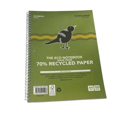 Bibbulmun Everyday A4 Wiro-Bound Notebook 120 page– 70% Recycled Ruled Paper