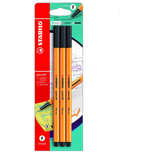Stabilo Point 88 Fineliners - 3 Pack (Black)